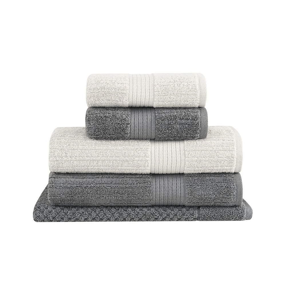 JOGO DE TOALHAS 5 PEÇAS FIO PENTEADO CANELADO CINZA – 70CM X 1,40M