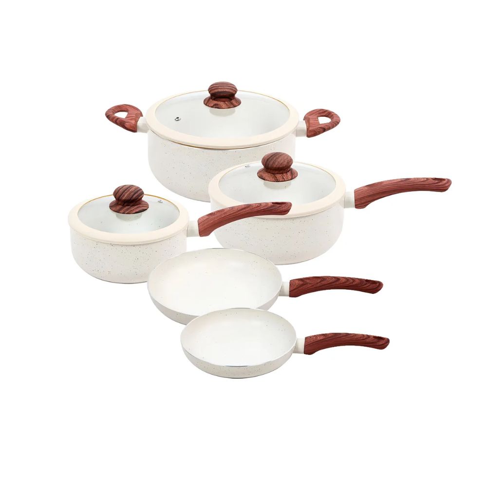 JOGO DE PANELAS REVESTIMENTO CERAMICO YAFO 5PCS GRANITO CREME