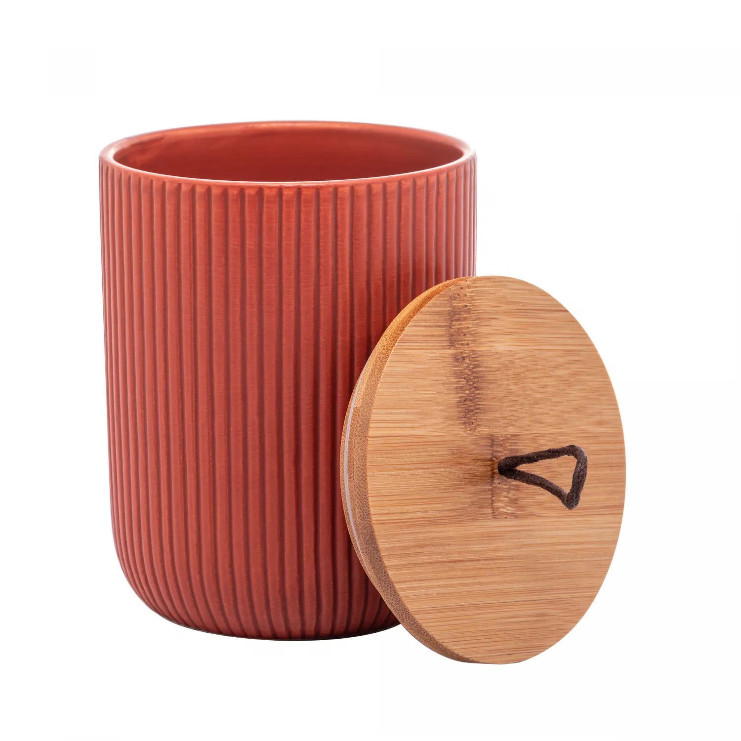 POTICHE COM TAMPA EM BAMBU E PEGADOR DE CORDA LINES TERRACOTA