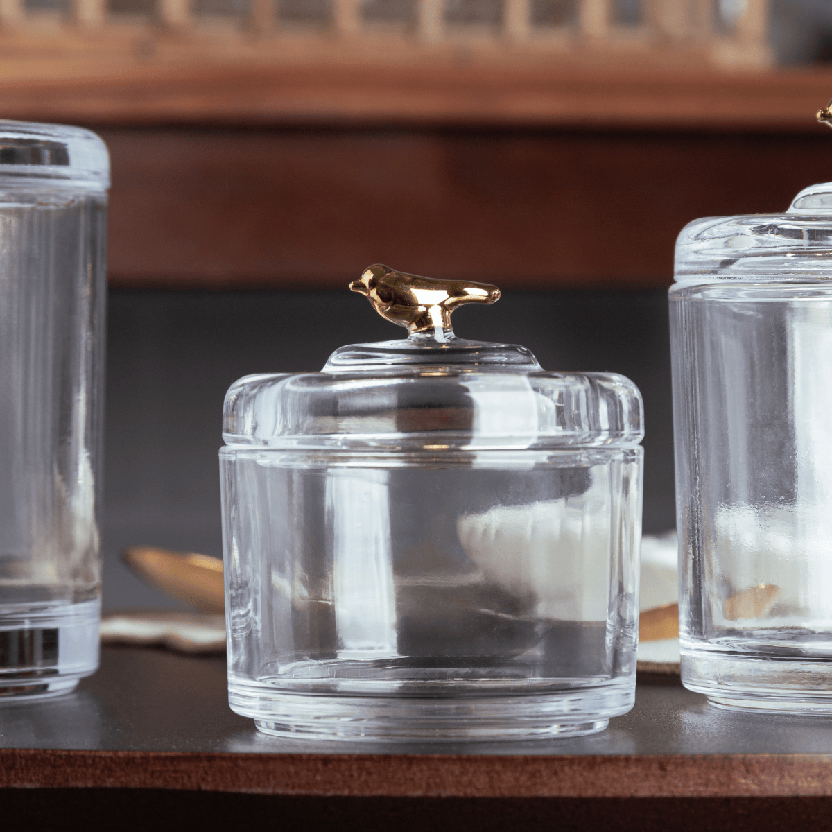 POTE COM TAMPA GOLDEN BIRD 7,5CM X 7CM X 8,5CM CRISTAL ECOLOGICO