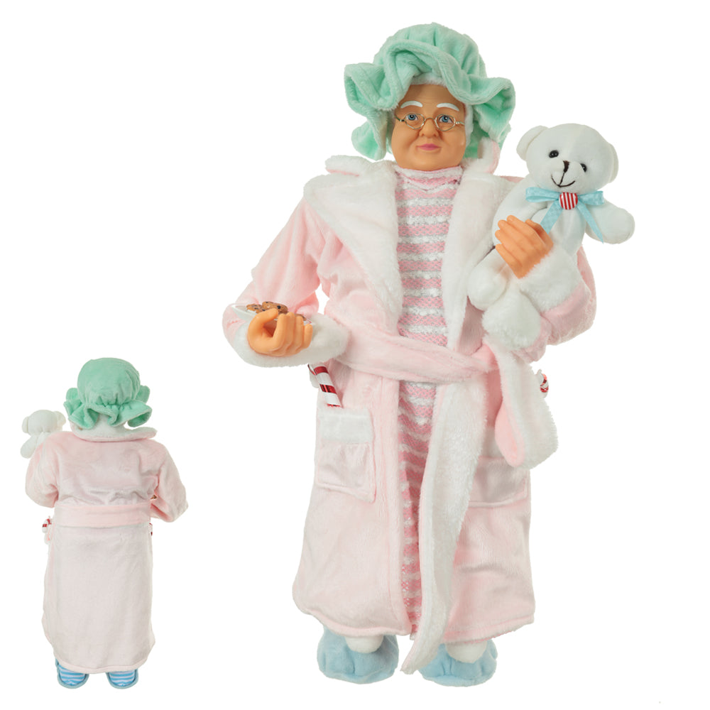 MAMAE NOEL DE PIJAMA VERDE E ROSA 60CM