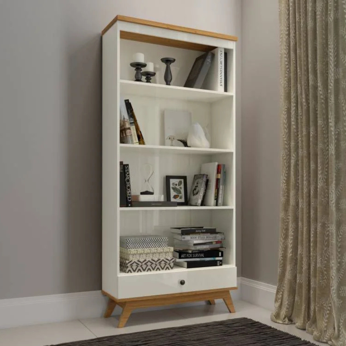 ESTANTE MULTIUSO COM 1 GAVETA OFF WHITE/FREIJO - 1,80M x 60CM