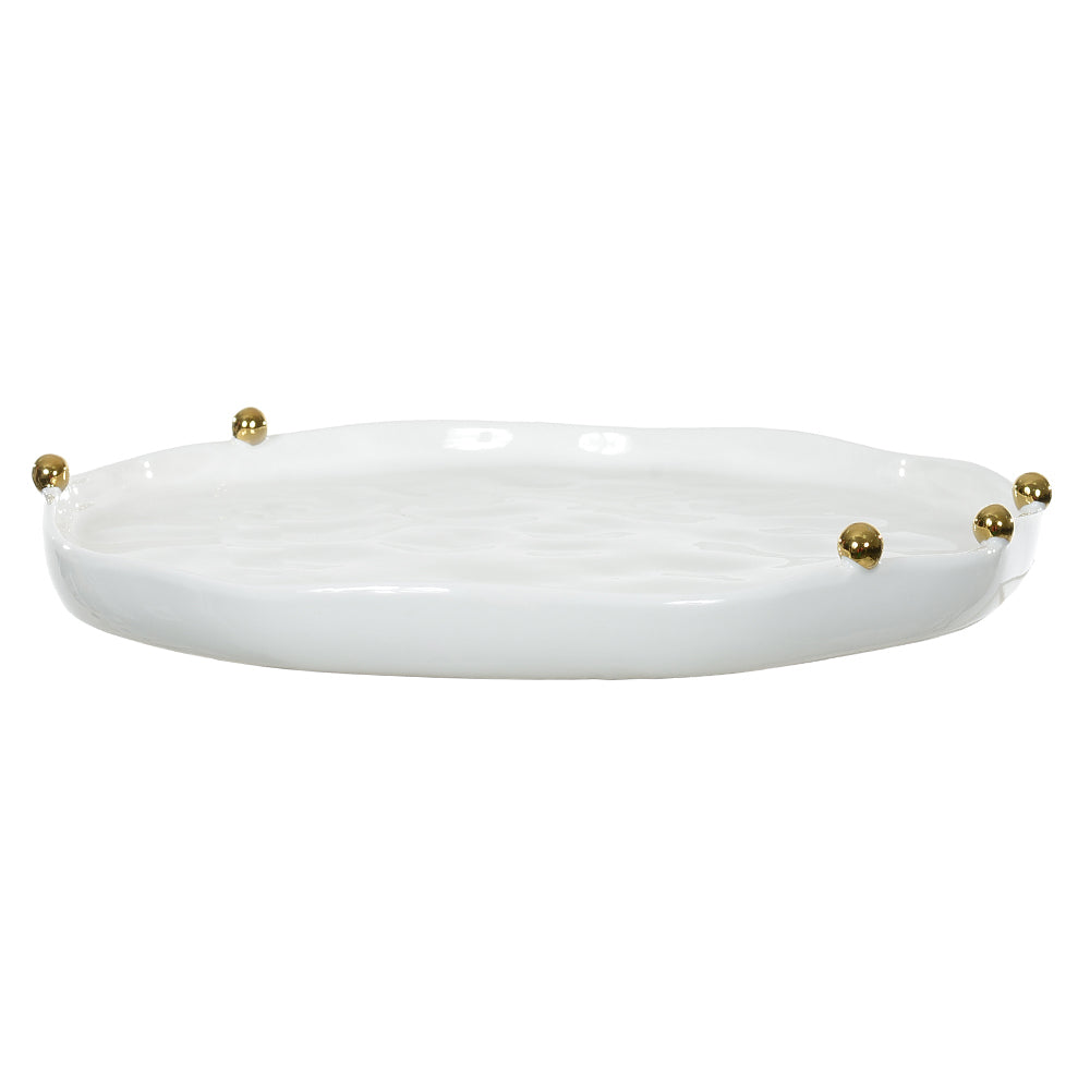 BANDEJA DECORATIVA PORCELANA (BRANCO DOURADO) 4X34X33CM