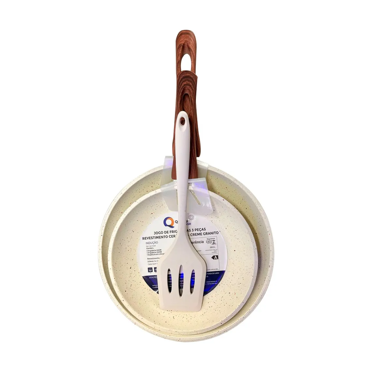 KIT 2 FRIGIDEIRAS COM REVESTIMENTO NANOCERAMICO CREME E ESPÁTULA