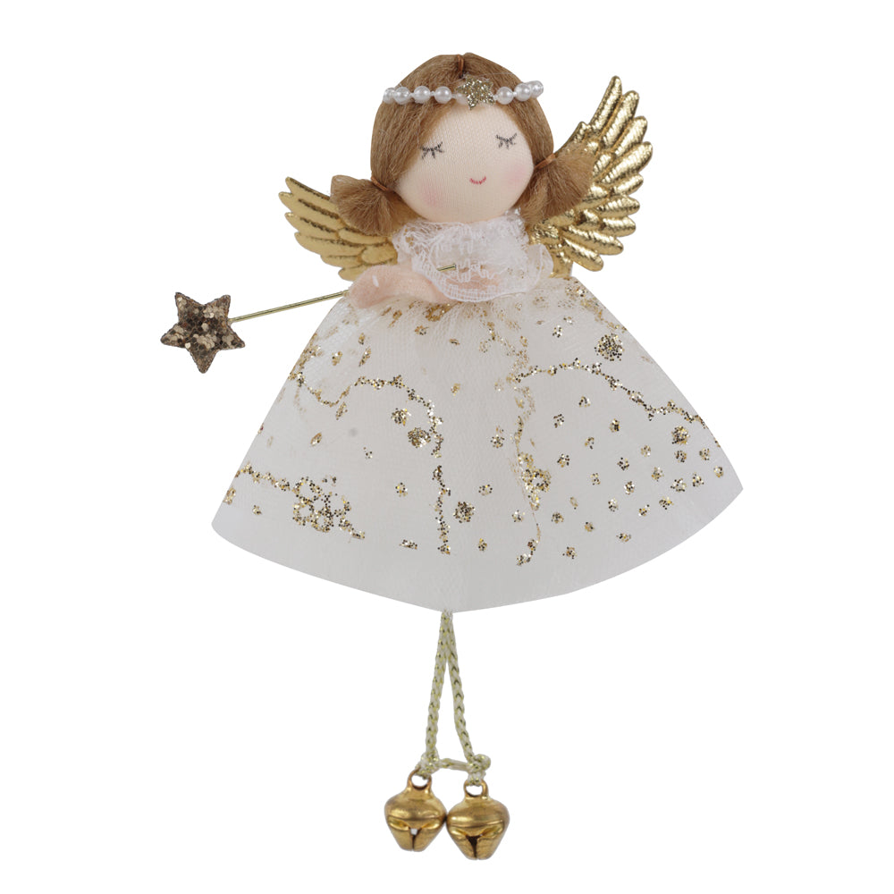 FADA COM VARINHA DE ENFEITE BRANCO/MARROM 20CM