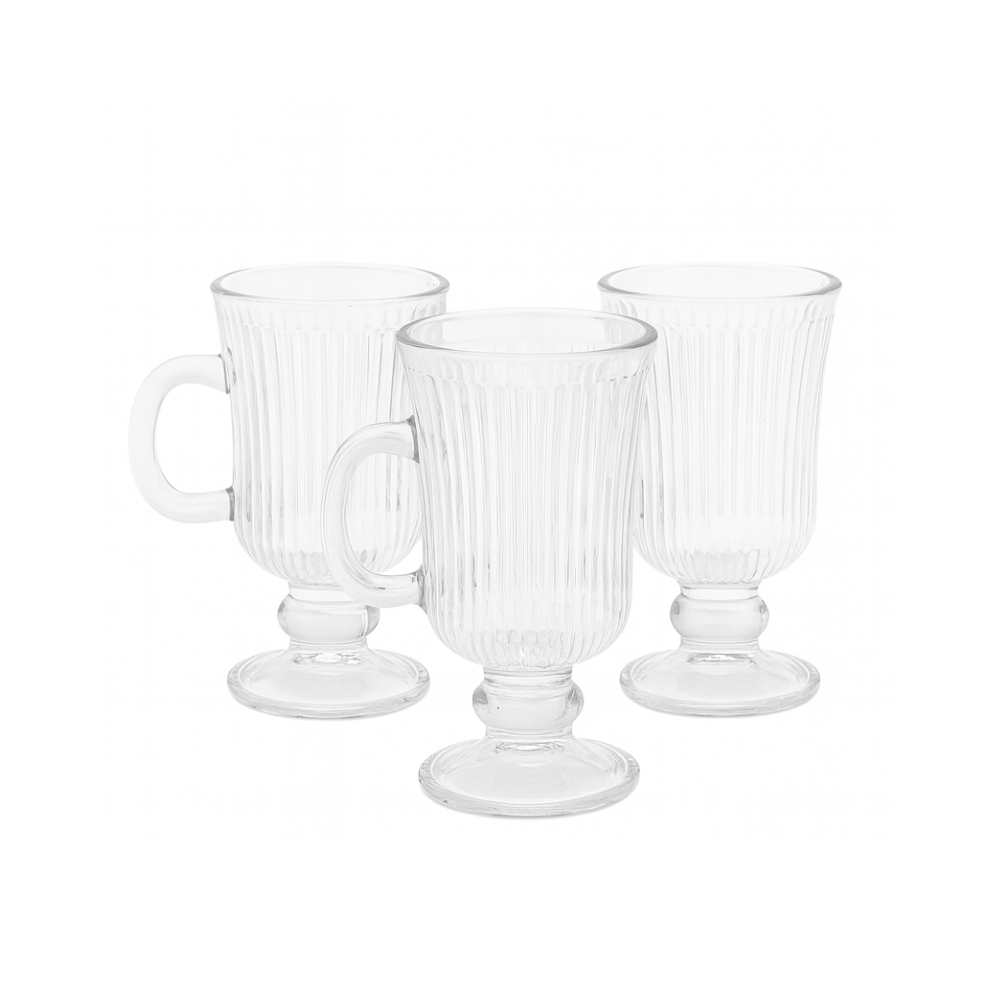 JOGO 3 CANECAS VIDRO CAPPUCCINO CANELADO - 230ML