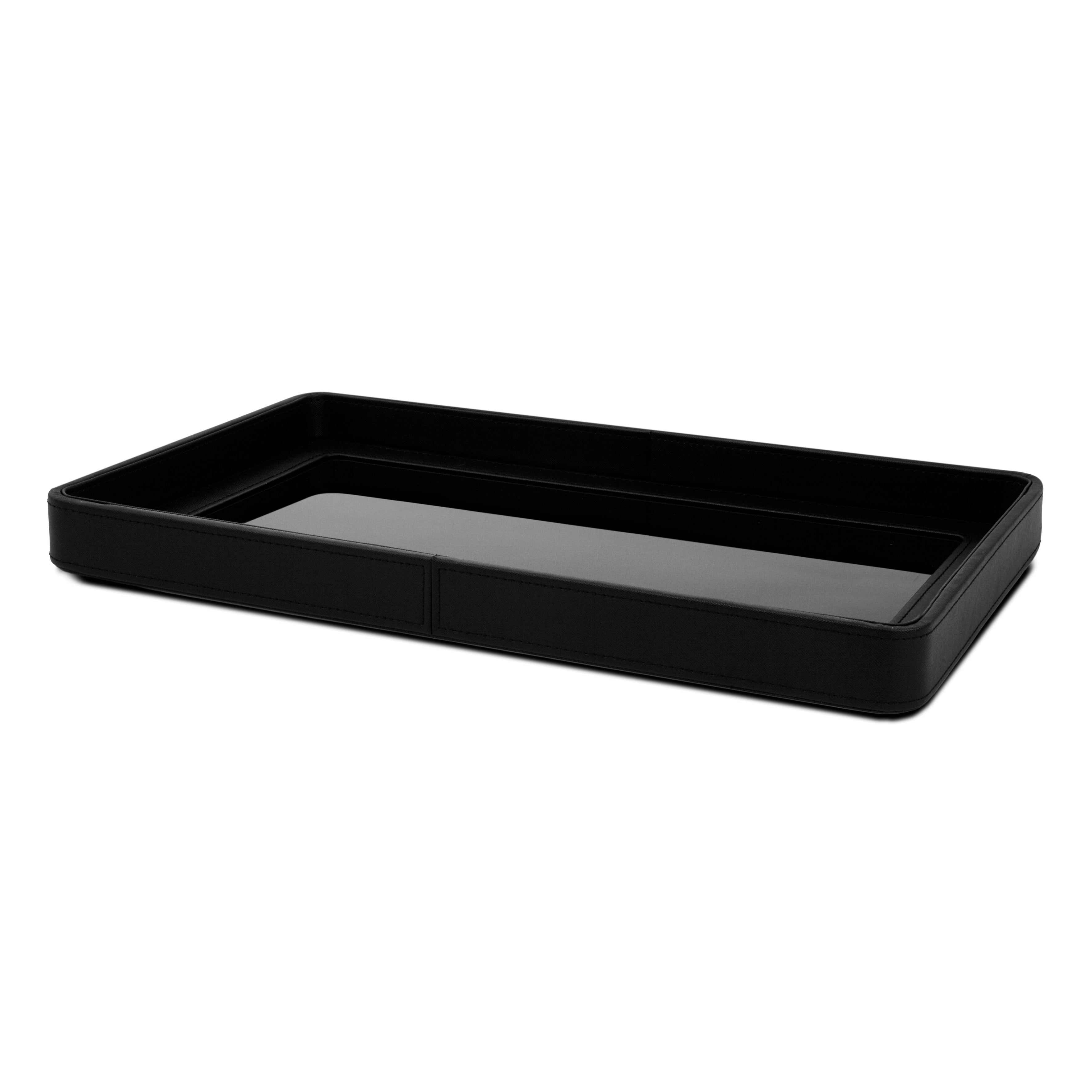 BANDEJA EM MDF E PU COM VIDRO – PRETA – 48CM