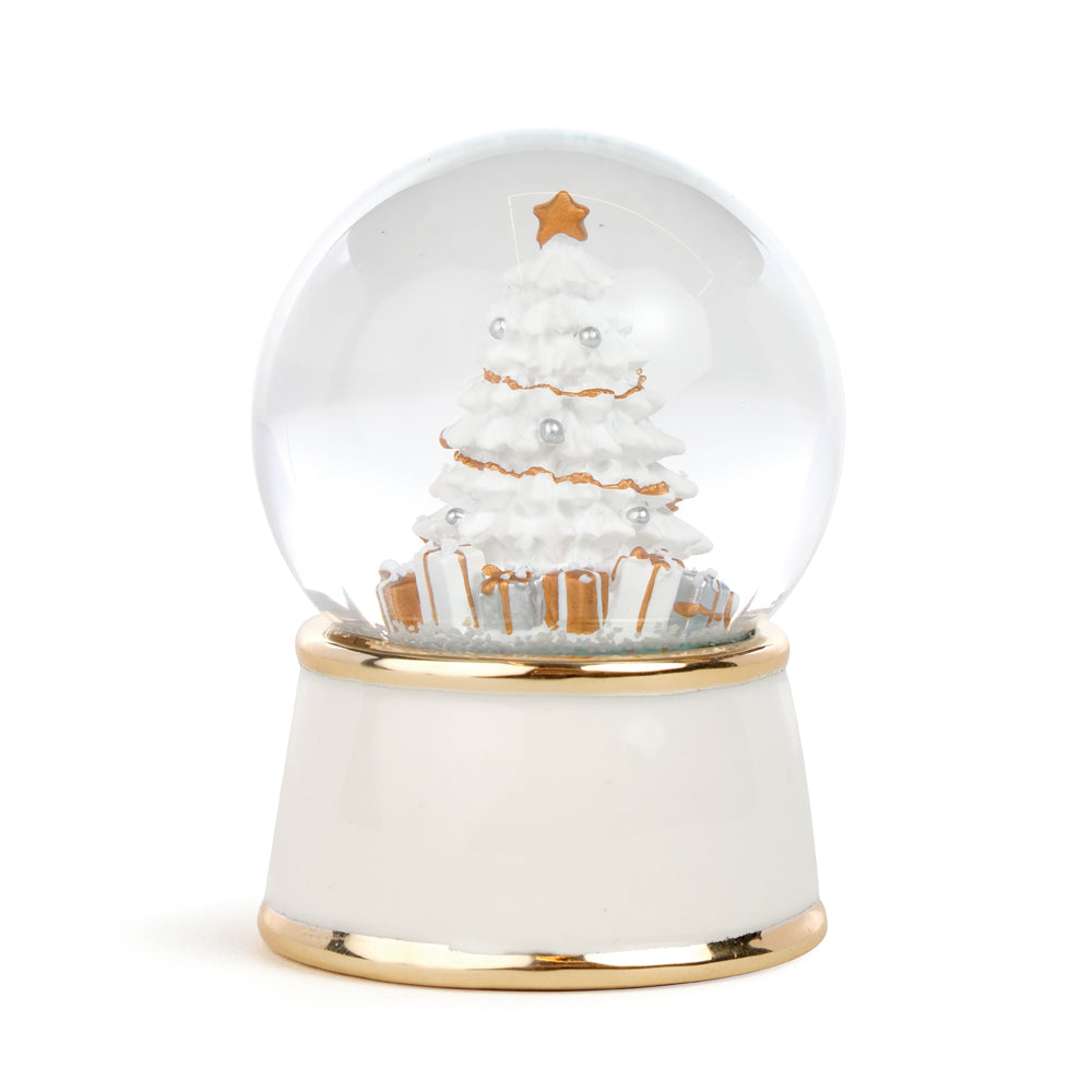 GLOBO DE AGUA COM ARVORE BRANCO/DOURADO 8,5CM