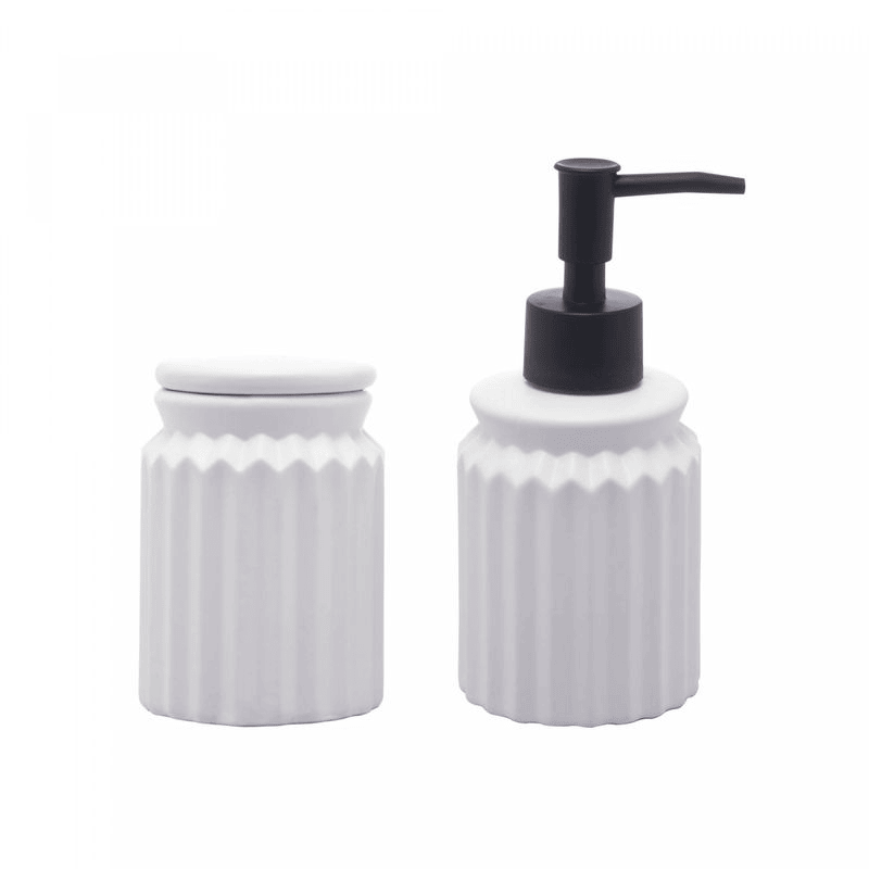 CONJUNTO 2 PEÇAS PARA BANHEIRO DE CERÂMICA STRIPES BRANCO