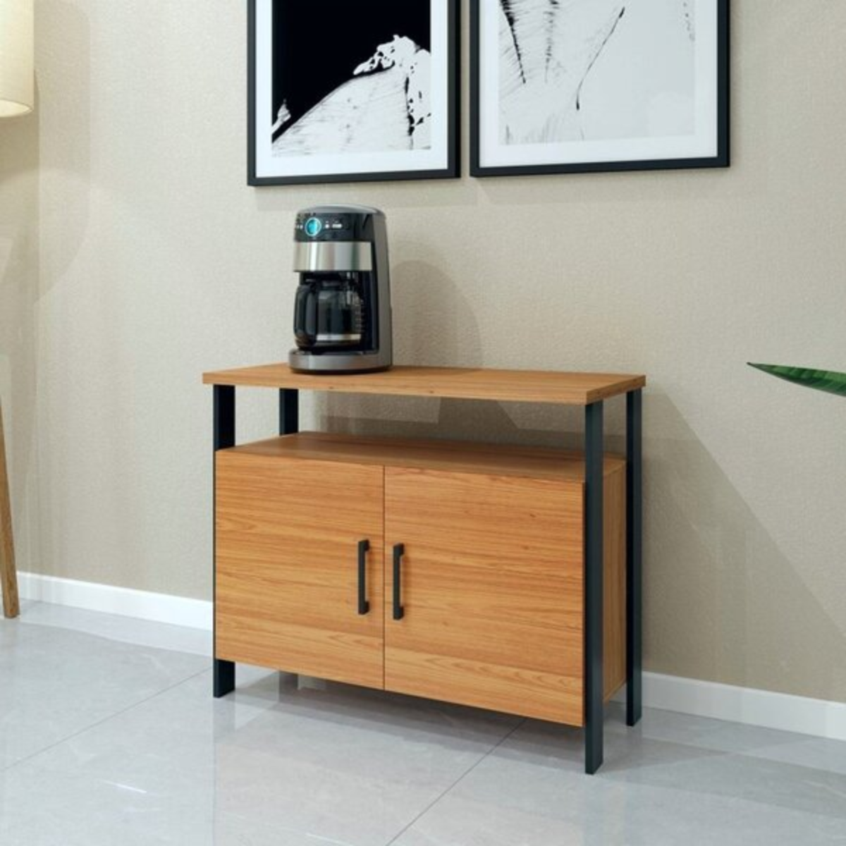 BALCAO COM 2 PORTAS INDUSTRIAL FREIJO/PRETO FOSCO - 89,5CM X 38CM