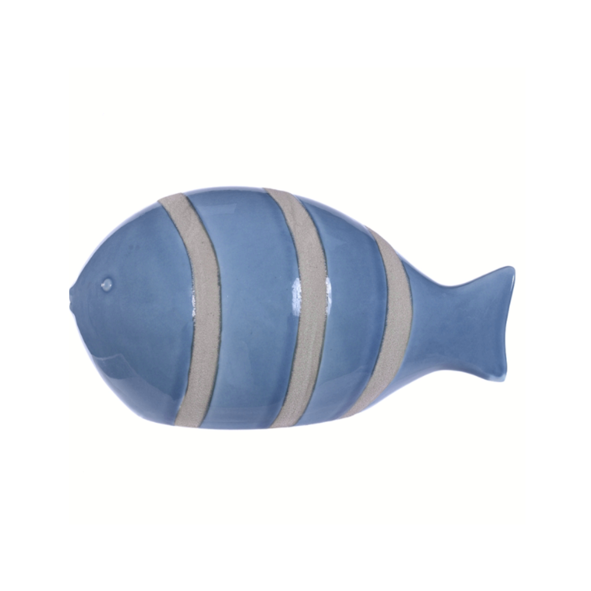 ESCULTURA PEIXE DE CERAMICA AZUL E BEGE 23CM