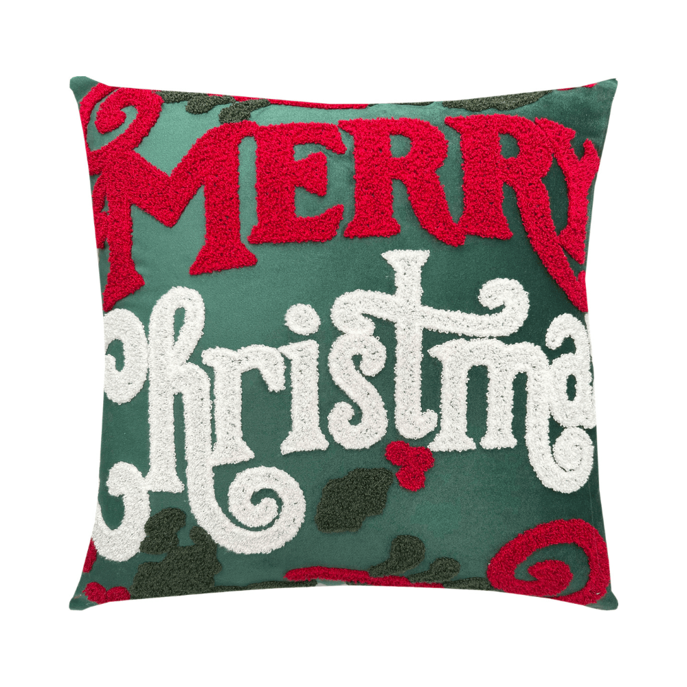 ALMOFADA EM VELUDO VERDE COM BORDADO – 50CM X 50CM