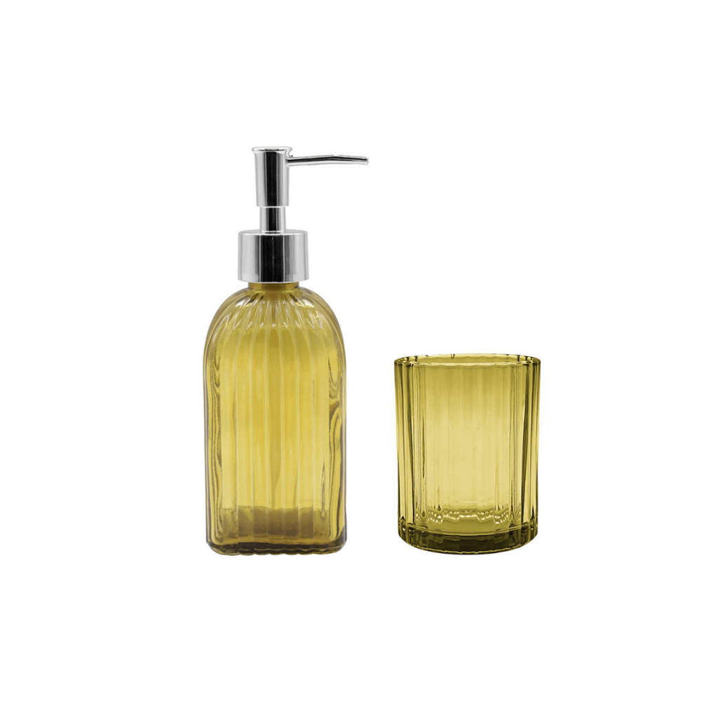 KIT PARA BANHEIRO 2 PECAS VIDRO AMARELO 400/300ML - CM24
