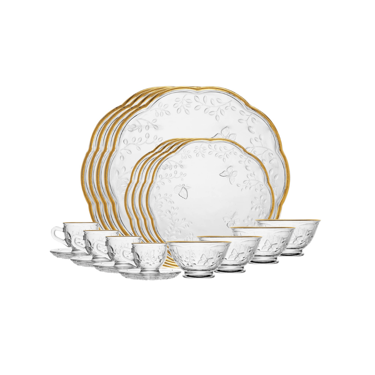 JOGO DE JANTAR 20 PECAS NEW BUTTERFLY COM FIO DE OURO CRISTAL ECOLOGICO
