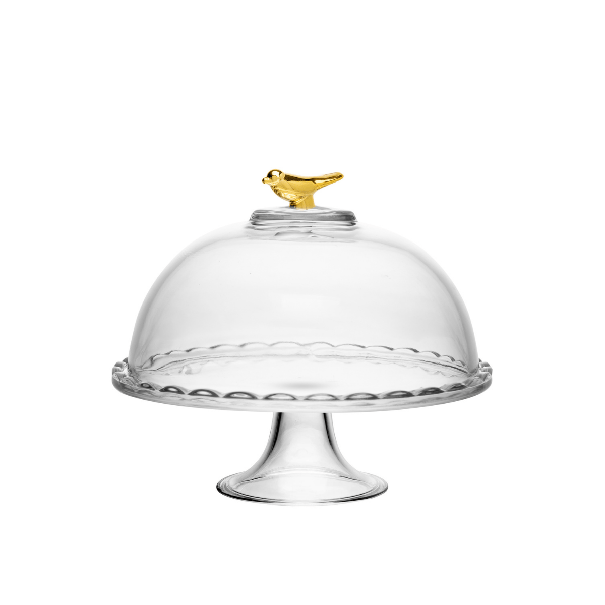 PRATO COM PE E TAMPA GOLDEN BIRD CRISTAL