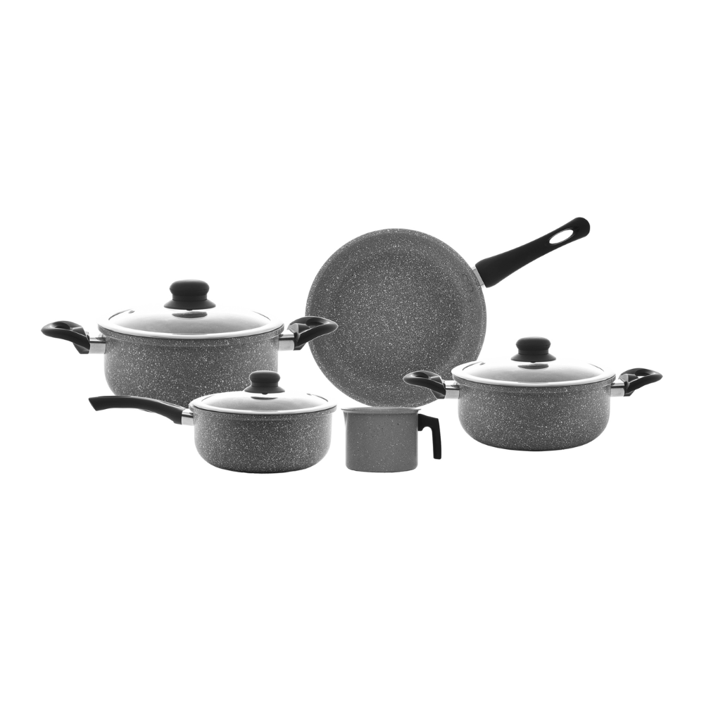 JOGO DE PANELAS DE INDUCAO 5 PECAS ALUMINIO GRANILITE CINZA COM REVESTIMENTO CERAMICO