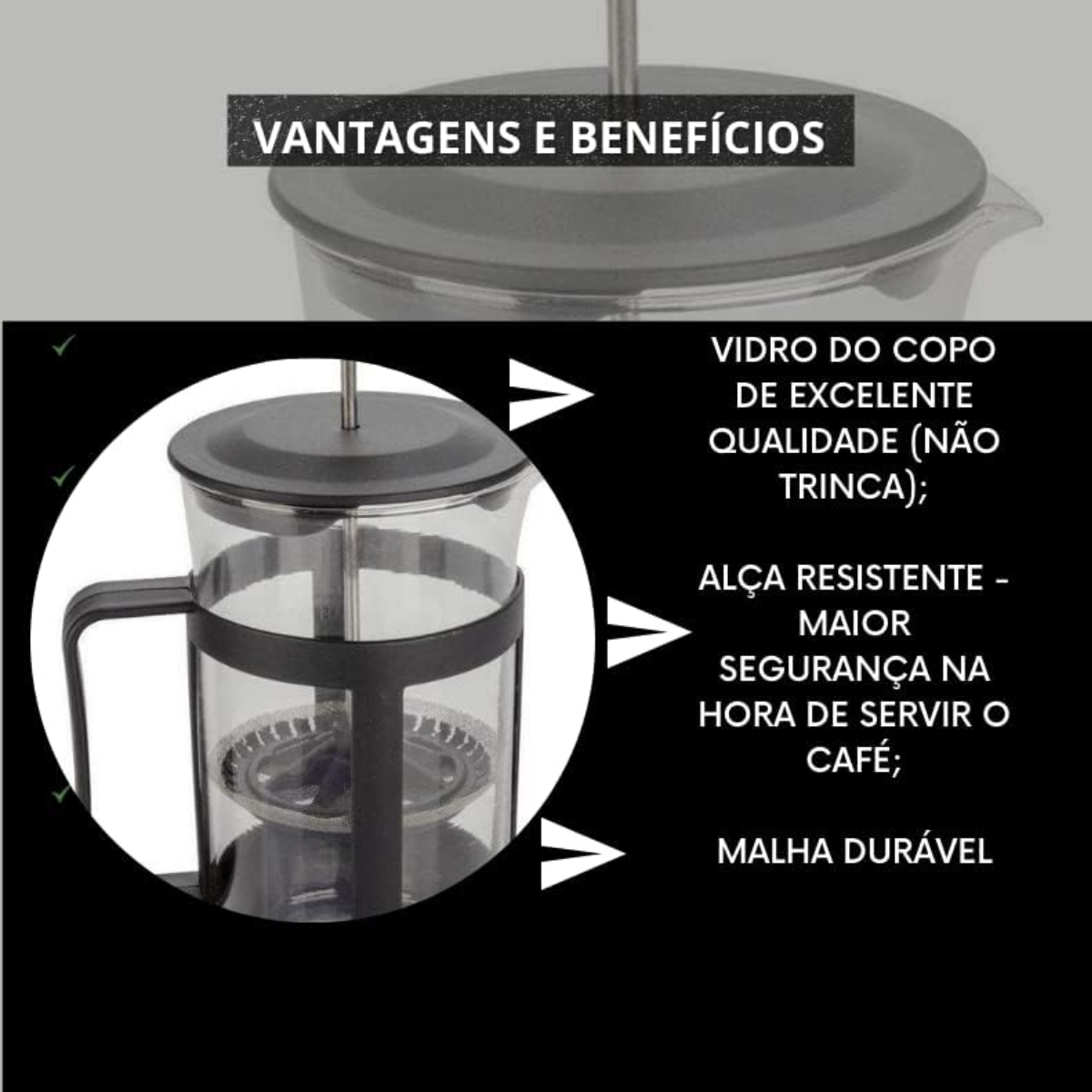 CAFETEIRA FRANCESA 350ML VIDRO E PLASTICO