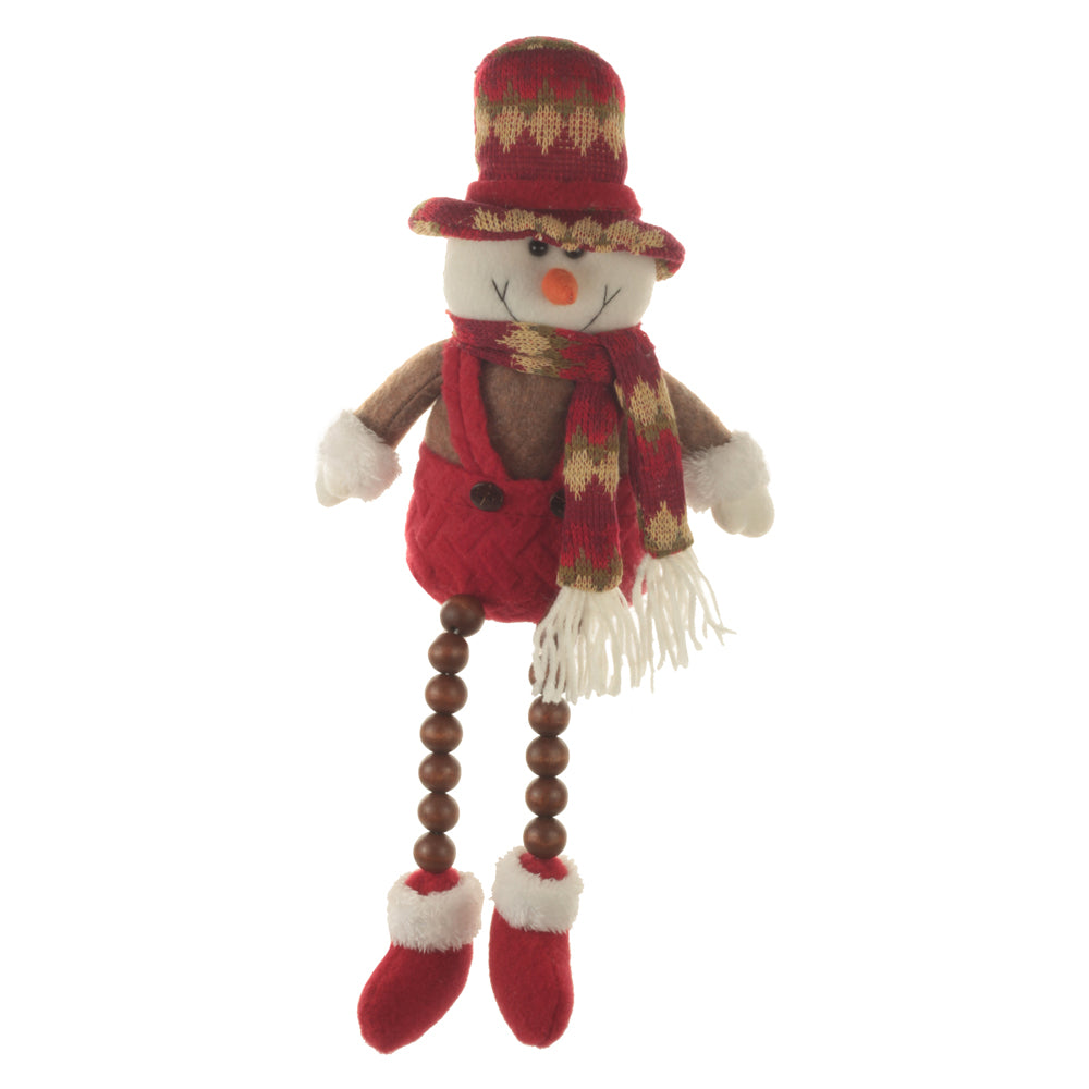 BONECO DE NEVE SENTADO 52CM VERMELHO E MARROM