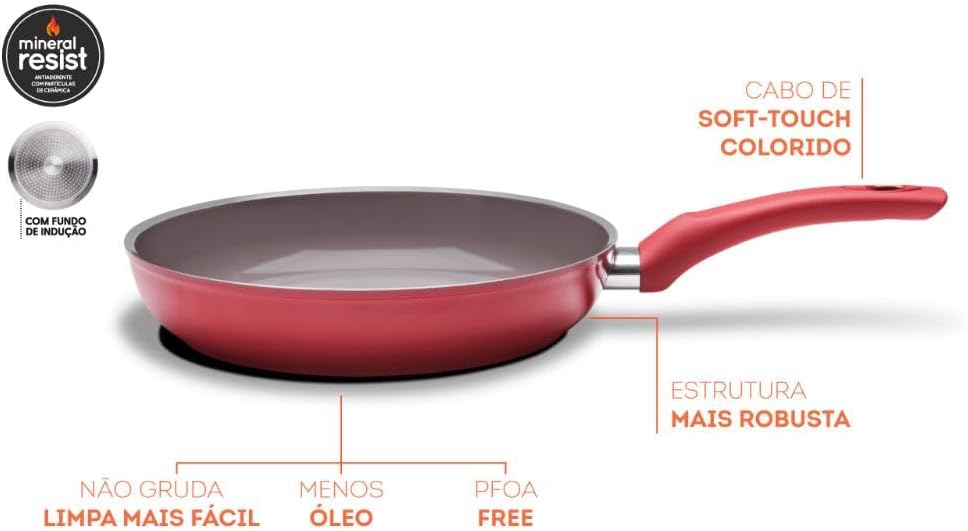 Frigideira Optima Carmim, 24x5 cm, 1,8 L, Com Revestimento Cerâmico e Fundo De Indução, Ceramic Life, Brinox