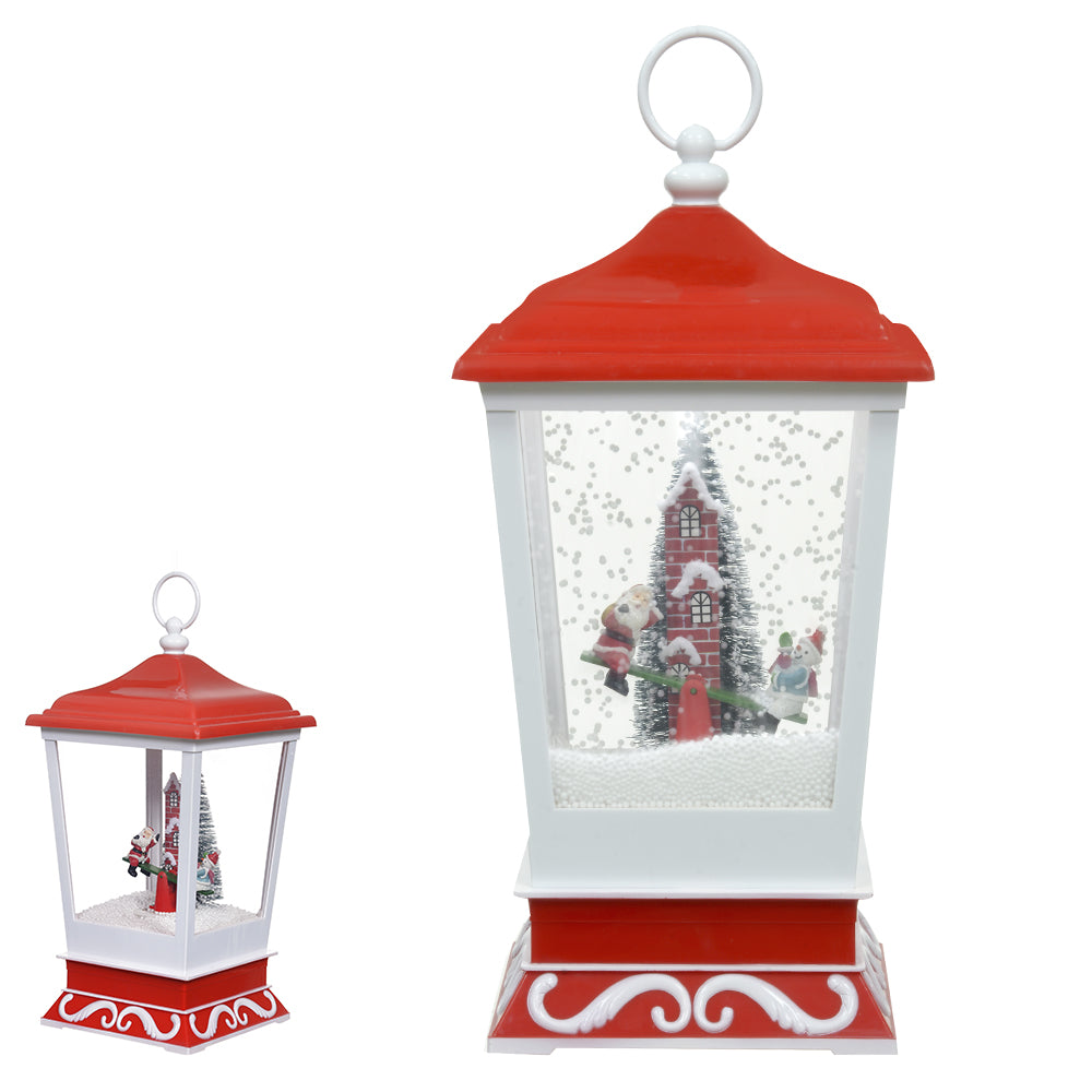 LANTERNA NATAL 40CM COM SOM E NEVE