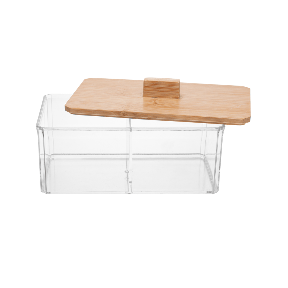 CAIXA ORGANIZADORA COM TAMPA DE BAMBU - 16CM X 9,5CM X 8CM