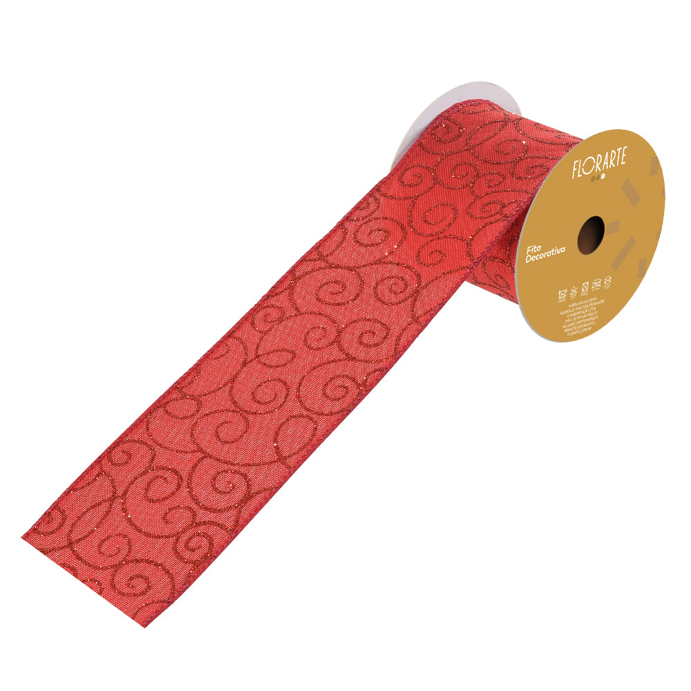 FITA ARMADA LINHO COM COSTURA E GLITTER VERMELHO 9,14M