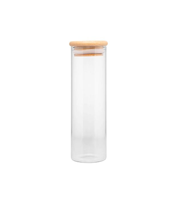POTE DE VIDRO COM TAMPA DE BAMBU 210ML
