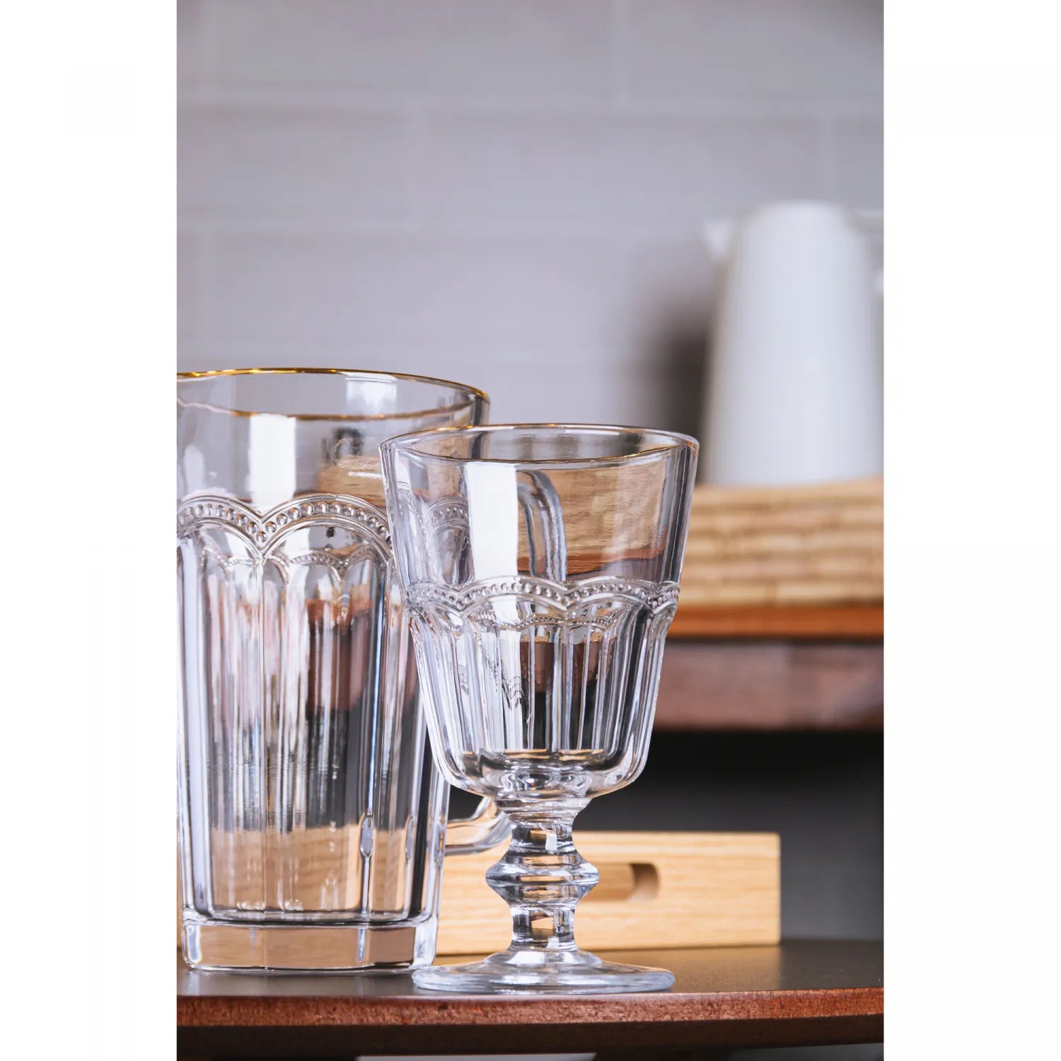TAÇA PARA ÁGUA BELLE EPOQUE COM FIO DE OURO  225ML VIDRO