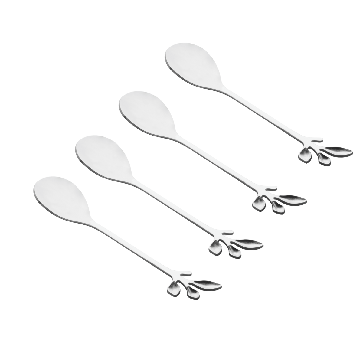 CJ 4 COLHERES ACO INOX P/CHA LEAVES PRATEADO