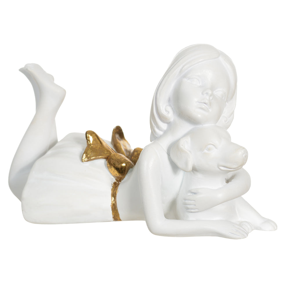 ESCULTURA DECOR POLIRESINA MENINA (BRANCO DOURADO) 8X14X8CM