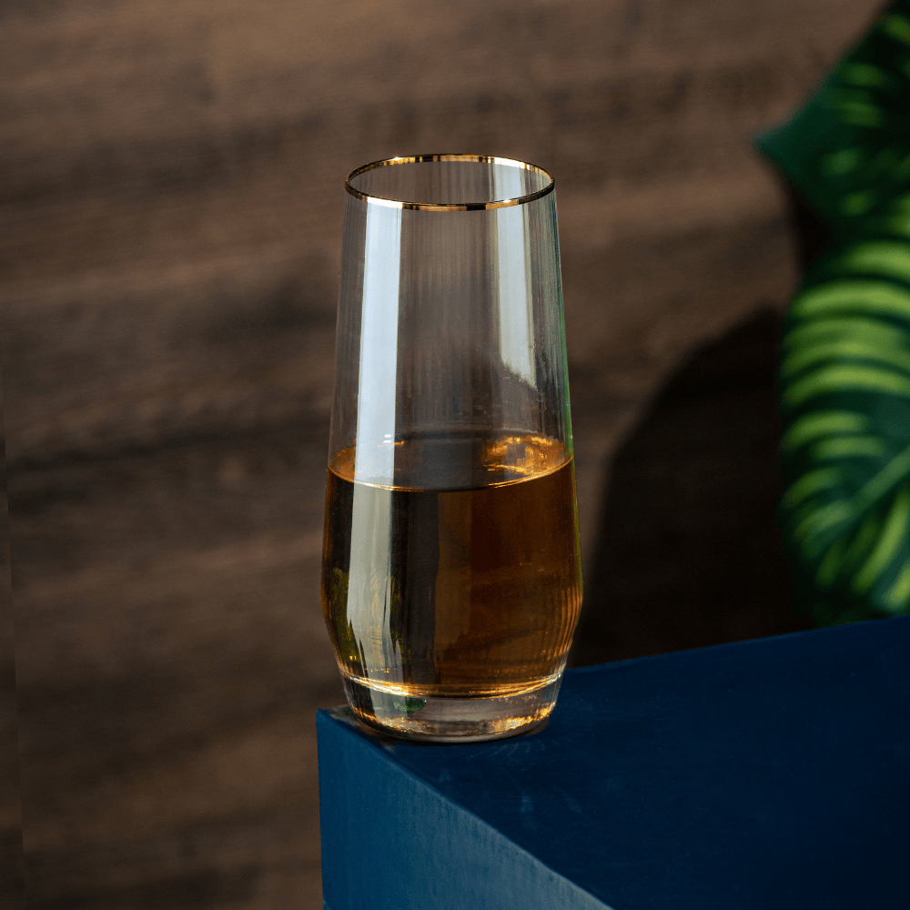 CONJUNTO 2 COPOS ALTOS DE VIDRO COM BORDA DOURADA LINES – 370ML