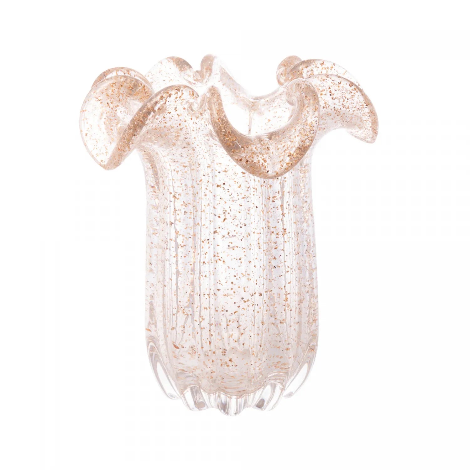 VASO DE VIDRO ITALY TRANSPARENTE E DOURADO