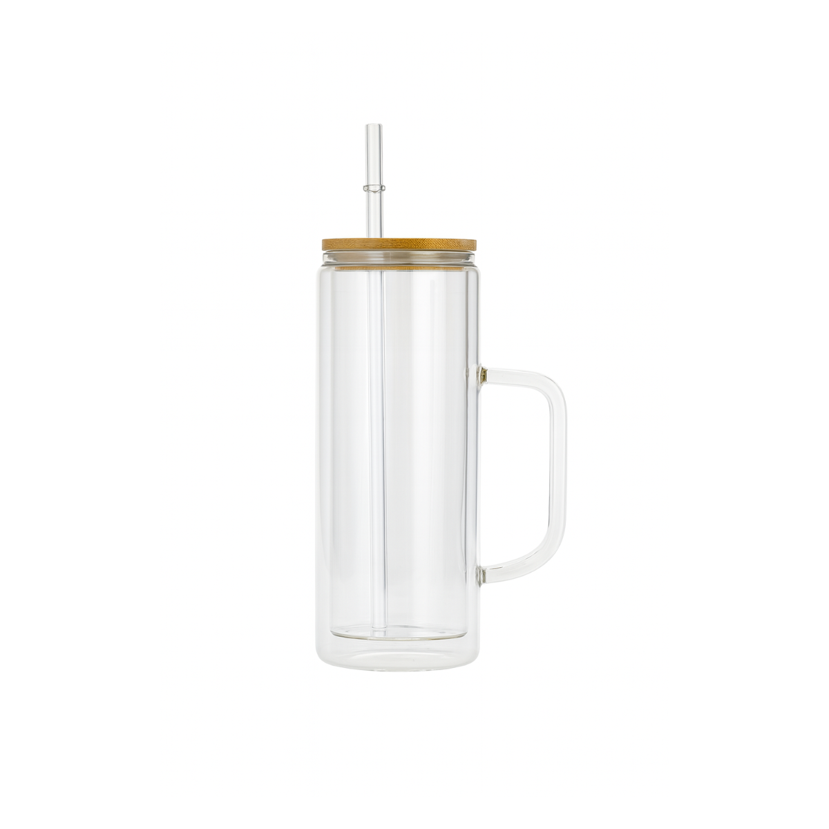 CANECA VIDRO COM TAMPA BAMBU CANUDO 530ML