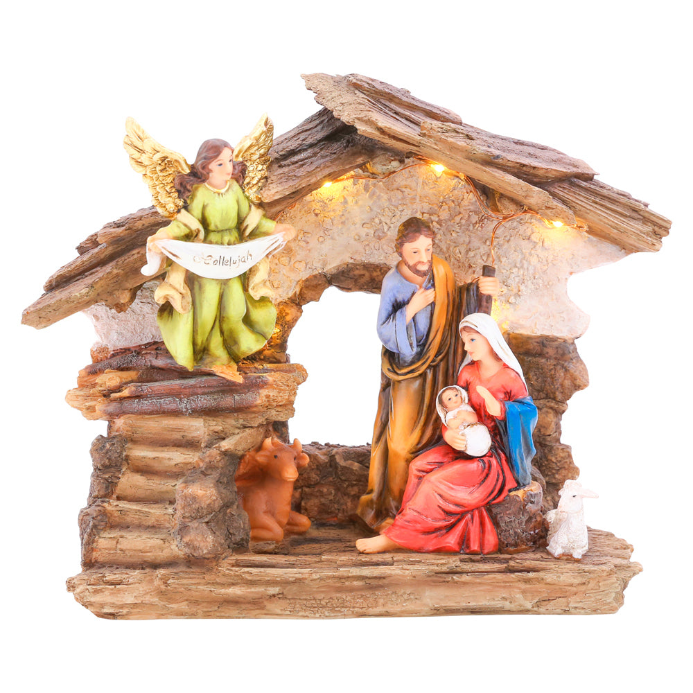 PRESEPIO NA GRUTA COM ILUMINACAO CLR 20CM AAA