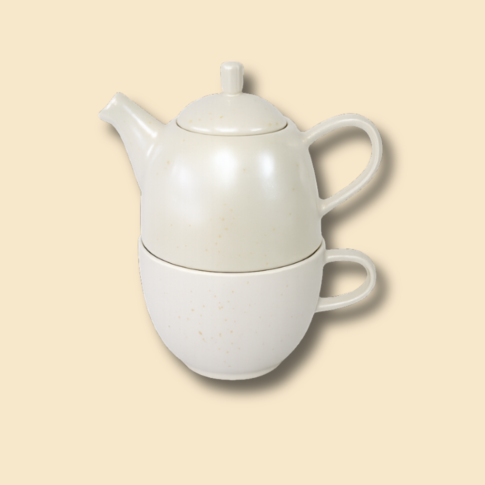 CONJUNTO BULE DE PORCELANA COM CANECA FRUTACOR PEROLA