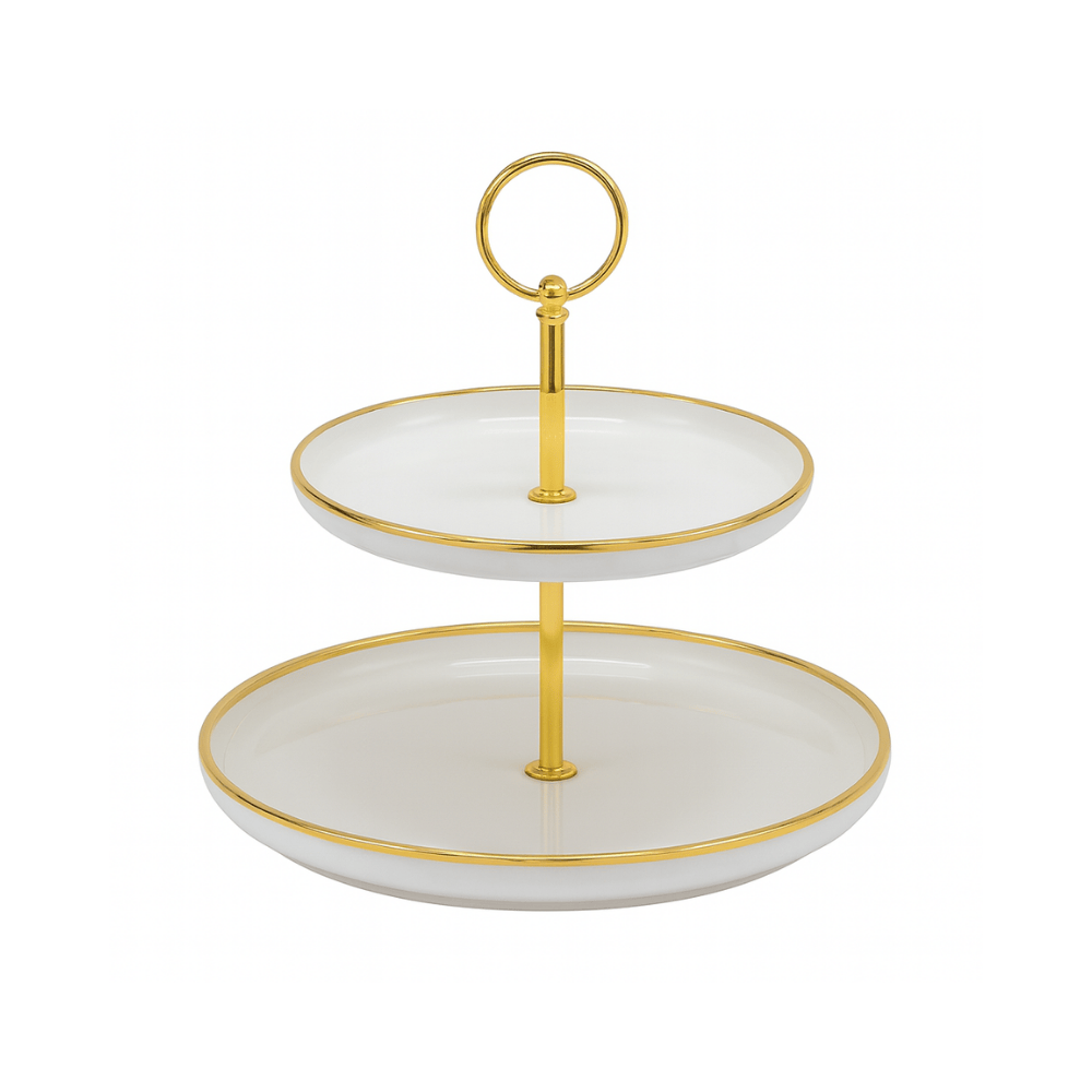 PORTA DOCES DE CERAMICA COM 2 PRATOS – 20CM X 28CM