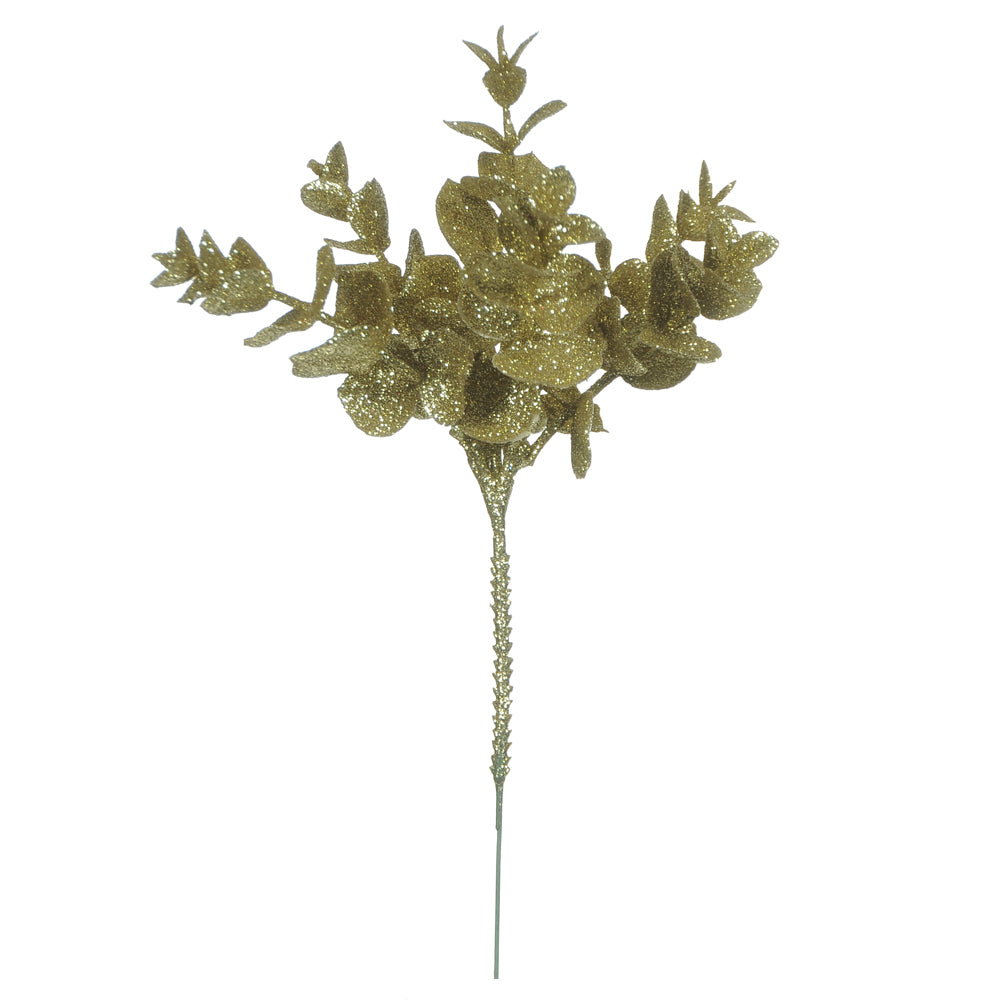 HASTE FOLHA EUCALIPTO DOURADO COM GLITTER 24CM