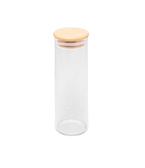 POTE DE VIDRO COM TAMPA DE BAMBU 210ML