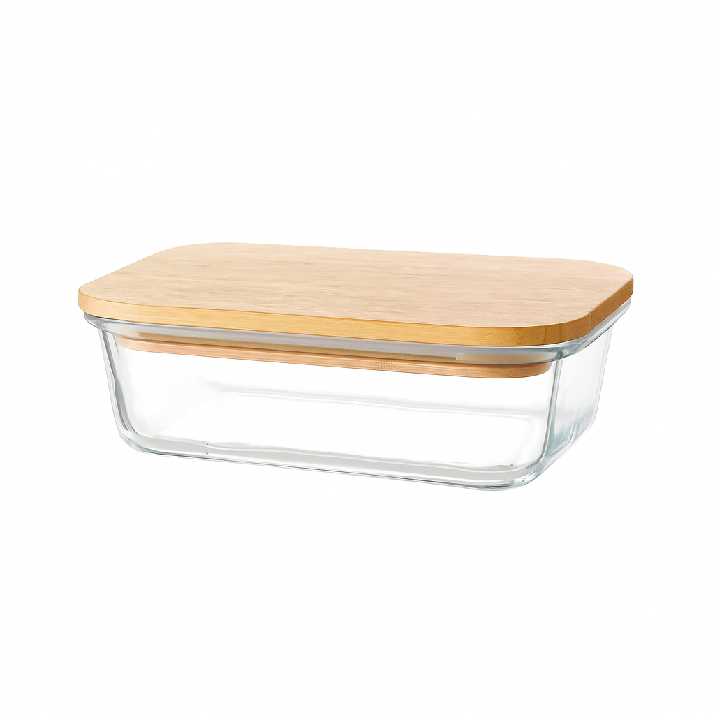 POTE HERMÉTICO DE VIDRO COM TAMPA DE BAMBU 660ML