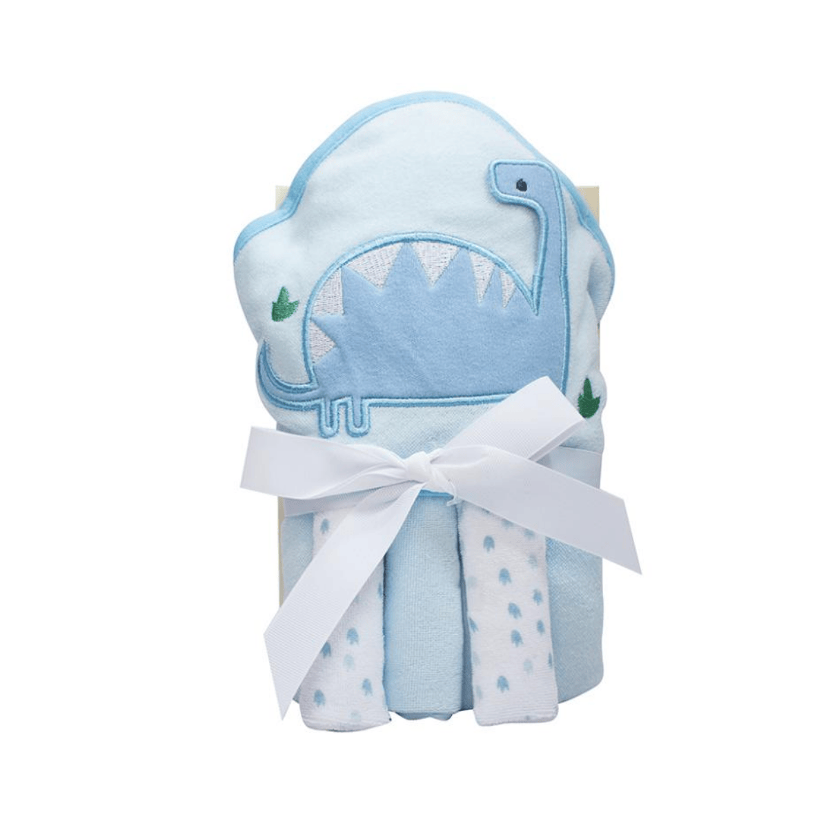 KIT TOALHA COM CAPUZ + TOALHA DE BOCA DINOS AZUL 66x76CM