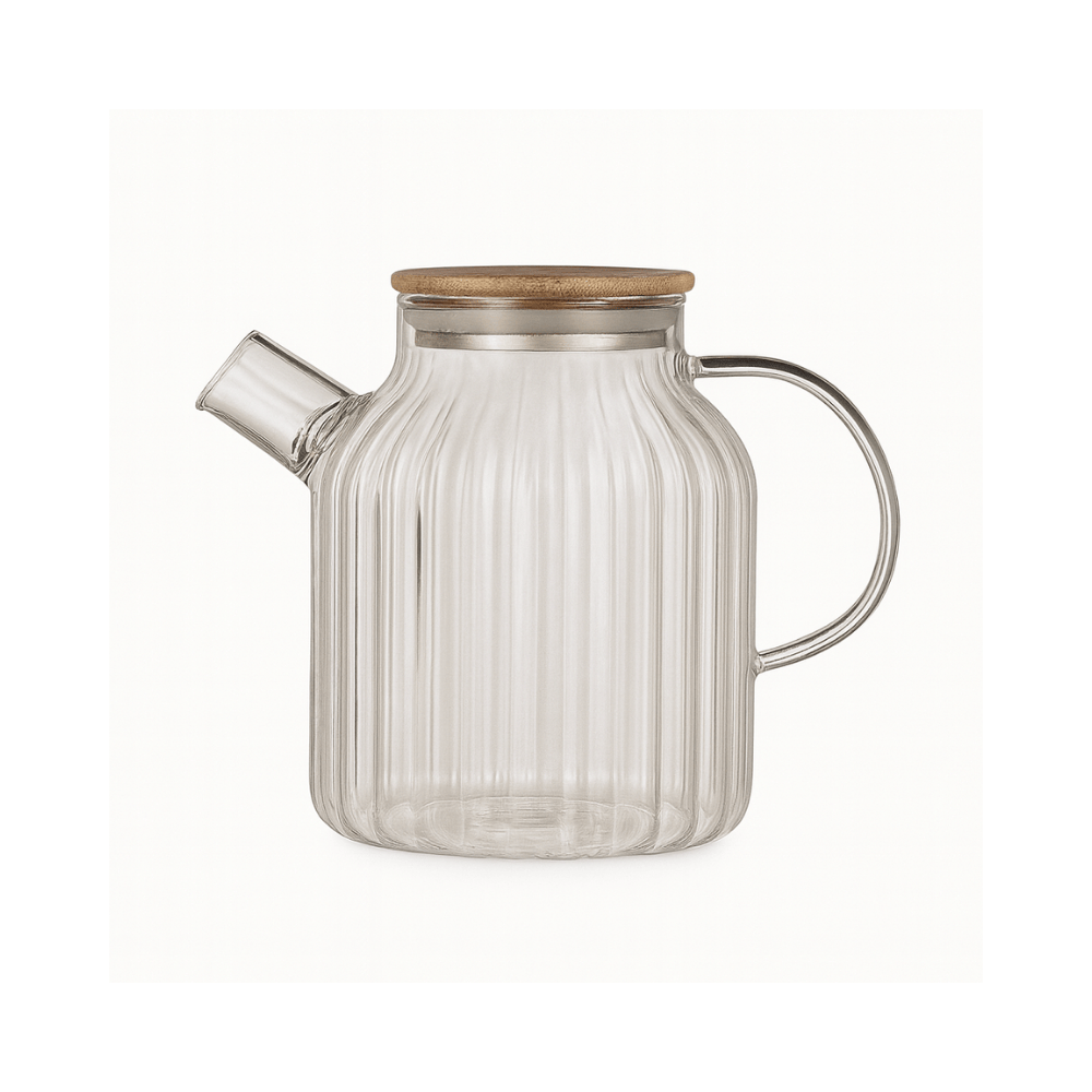 CHALEIRA DE VIDRO BOROSSILICATO COM TAMPA DE BAMBU - 1,5L