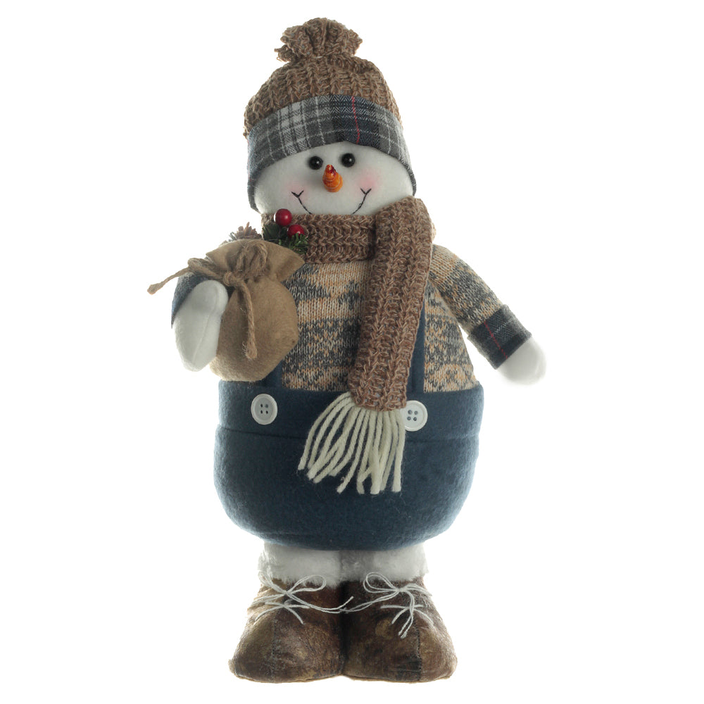 BONECO DE NEVE BEGE E AZUL 37CM