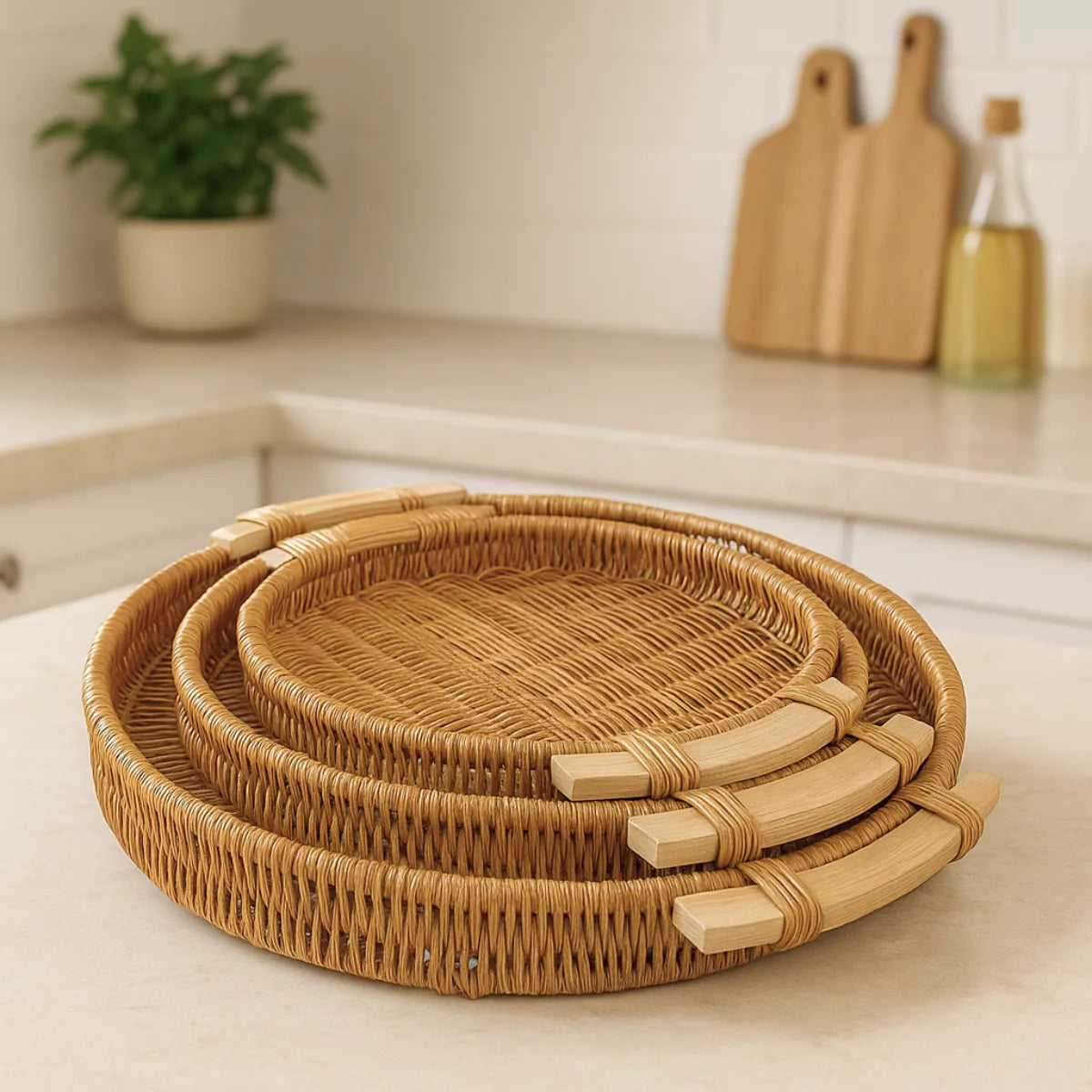 CONJUNTO 3 BANDEJAS REDONDAS DECORATIVA PALHA