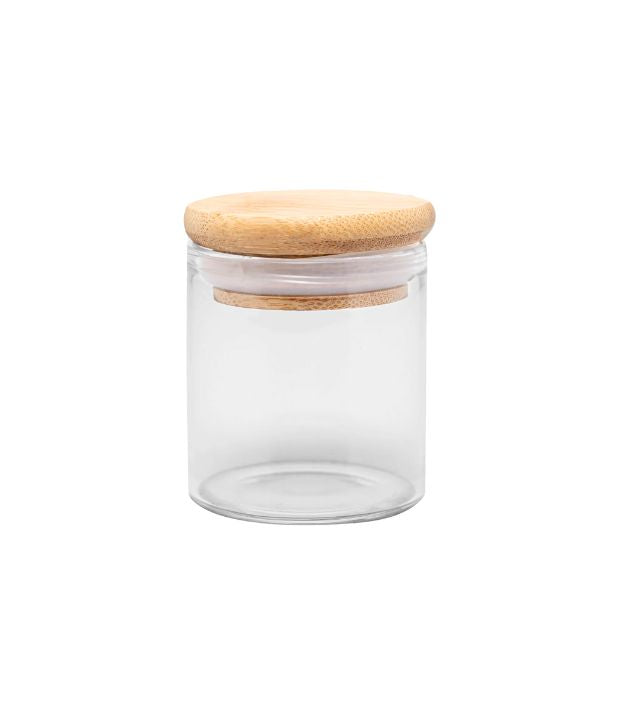 POTE DE VIDRO COM TAMPA DE BAMBU 60ML