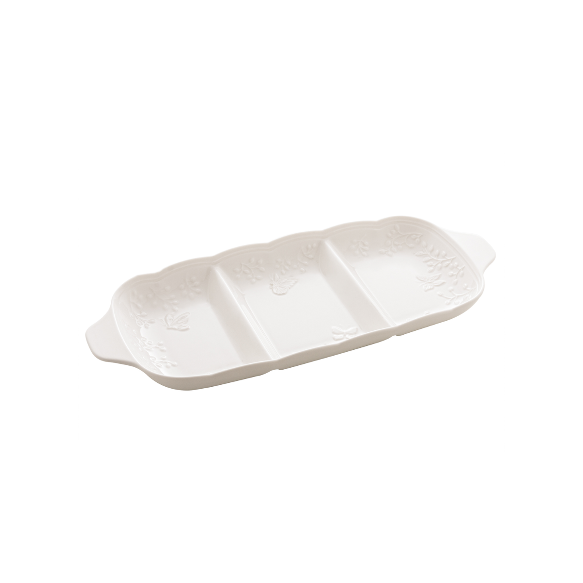 PETISQUEIRA COM 3 DIVISORIAS EM PORCELANA NEW BONE BUTTERFLY FLOWER
