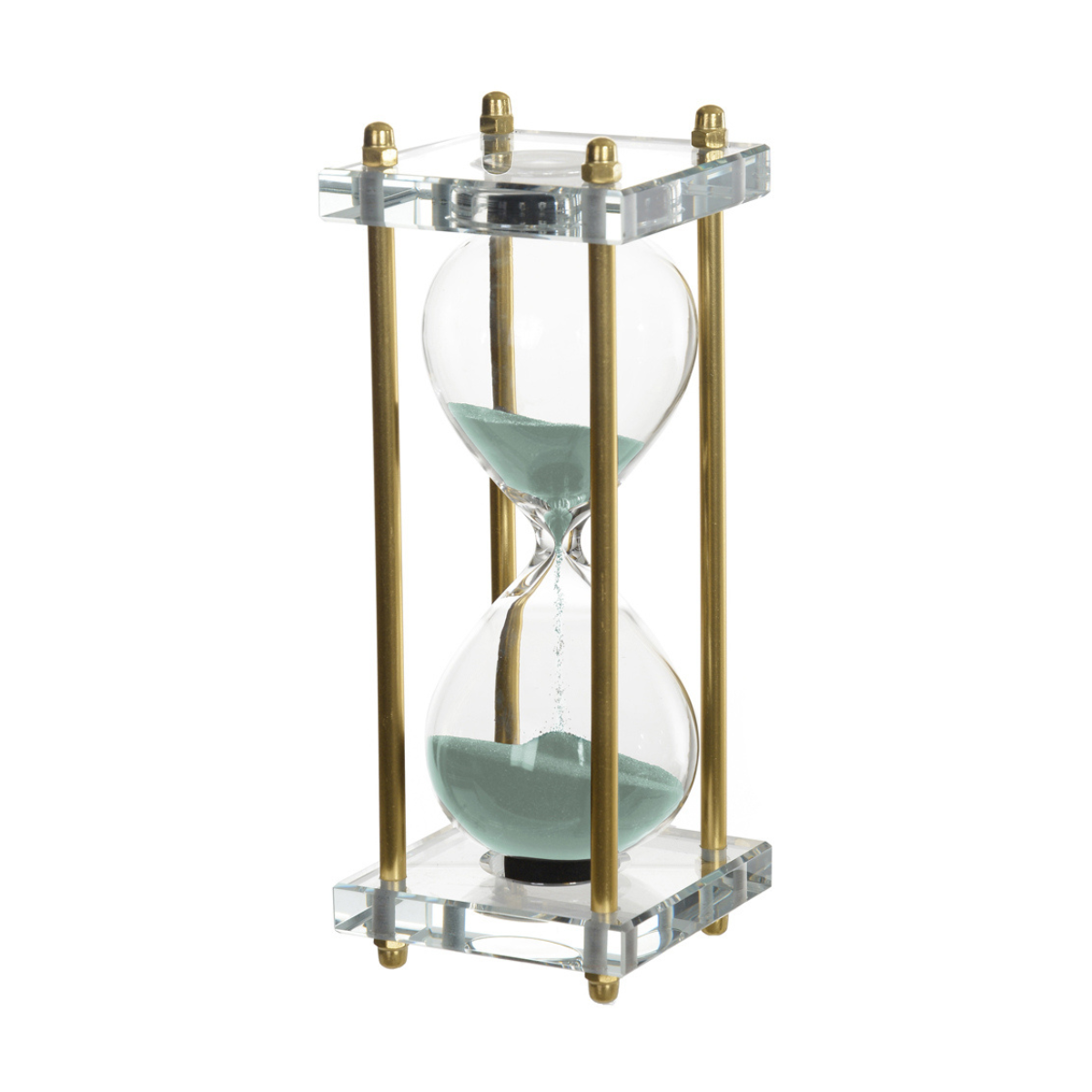 AMPULHETA DECORATIVA VIDRO 15 MINUTOS (DOURADO VERDE) 19,5X7,5X7,5CM