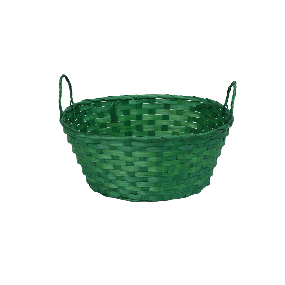 CESTA DE BAMBU COM ALCA VERDE - 33CM X 26CM