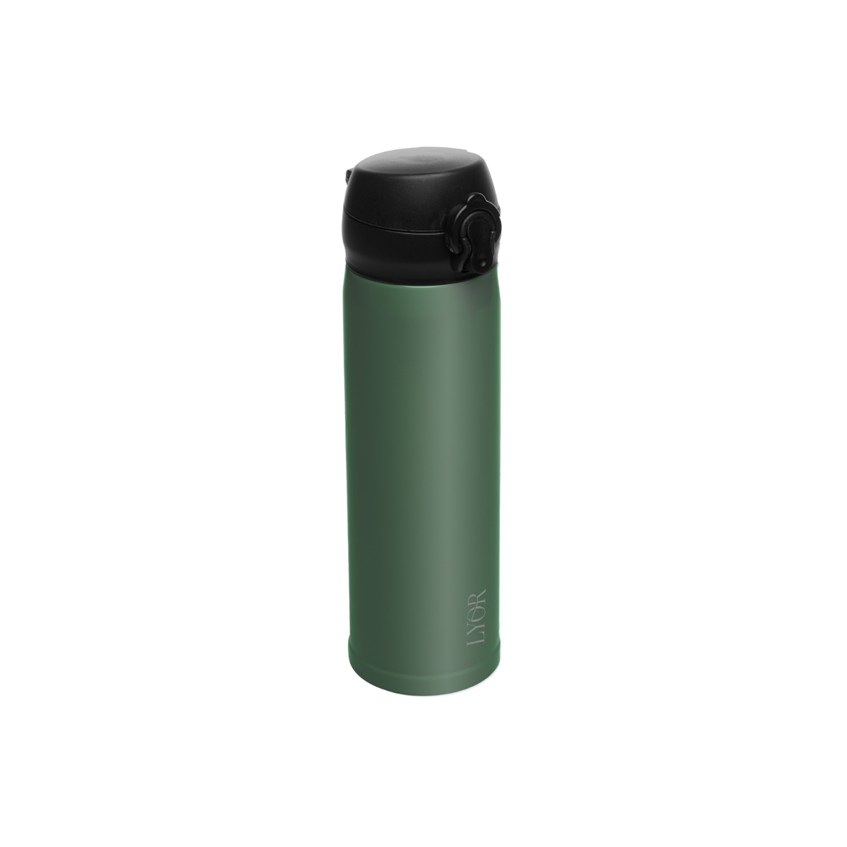 GARRAFA TERMICA DUPLA PAREDE DE ACO INOX COM TAMPA FLIP VERDE 410ML