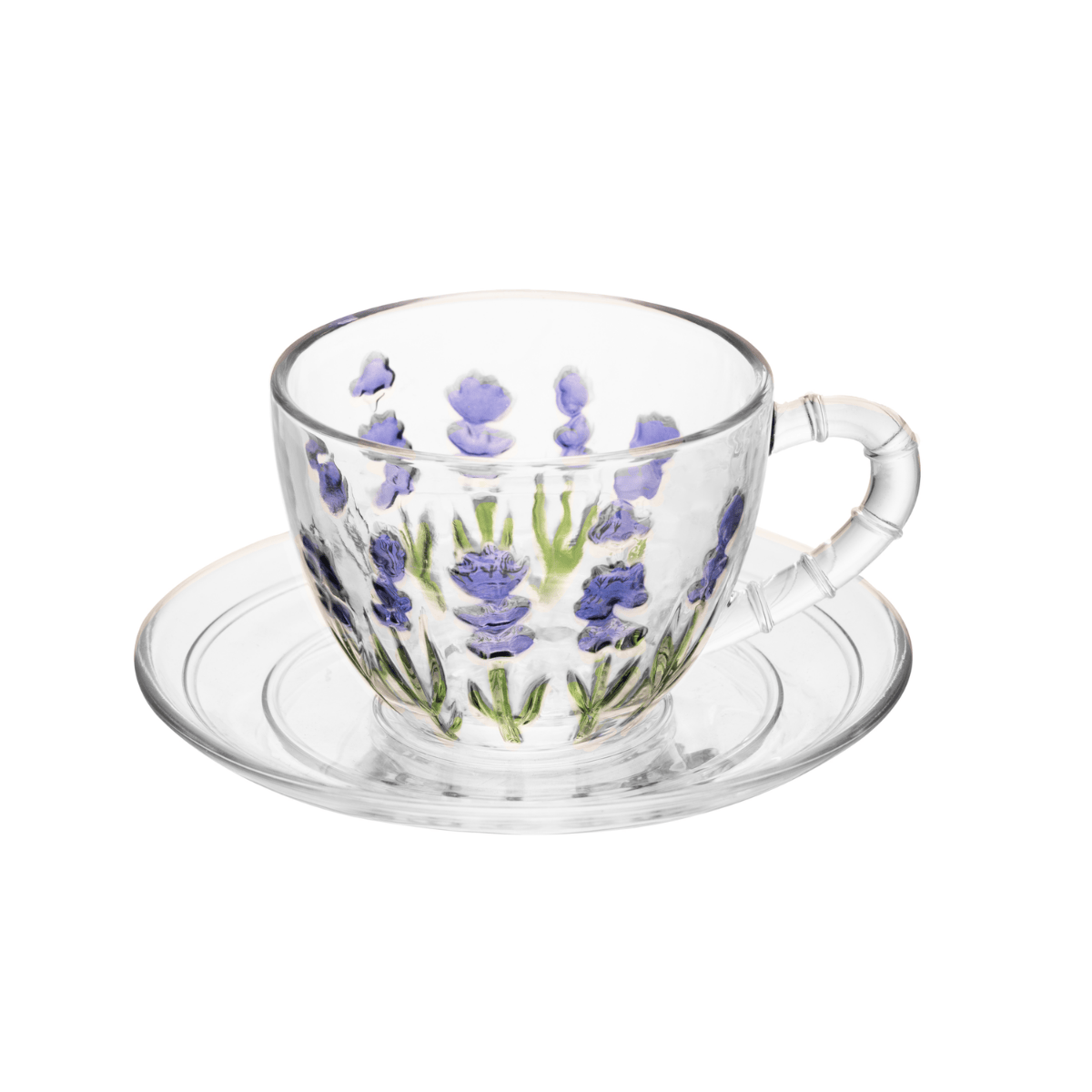 XICARA DE CHA COM PIRES LAVANDA HAND PAINTING 220ML CRISTAL
