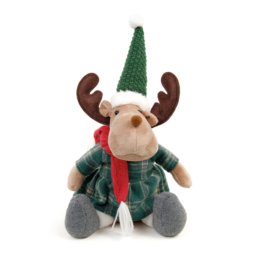 RENA SENTADA COM GORRO VERDE 35CM